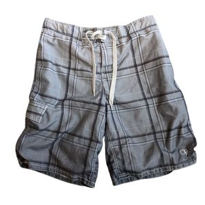 Men's OP Ocean Pacific SZ M (32-34) Gray Plaid Swimwear Trunks Shorts